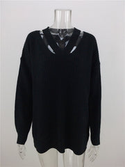Casual V-neck Long Sleeve Knit Sweater