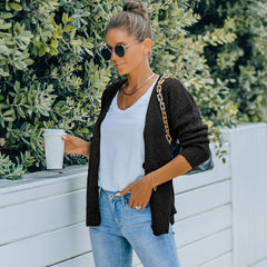 Casual V Neck Button Down Ruffle Sweater