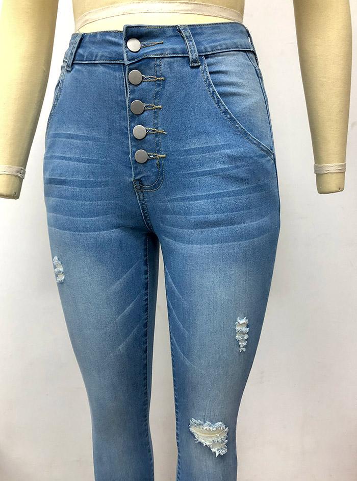 Wide Leg Ripped Long Denim Jean Pants