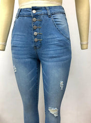 Wide Leg Ripped Long Denim Jean Pants