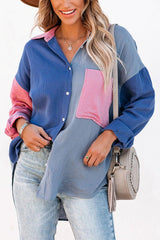Catch Feels Cotton Colorblock Button Down Top