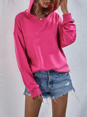 Solid Loose Sherpa Lined Pullover Hoodie Sweatershirt