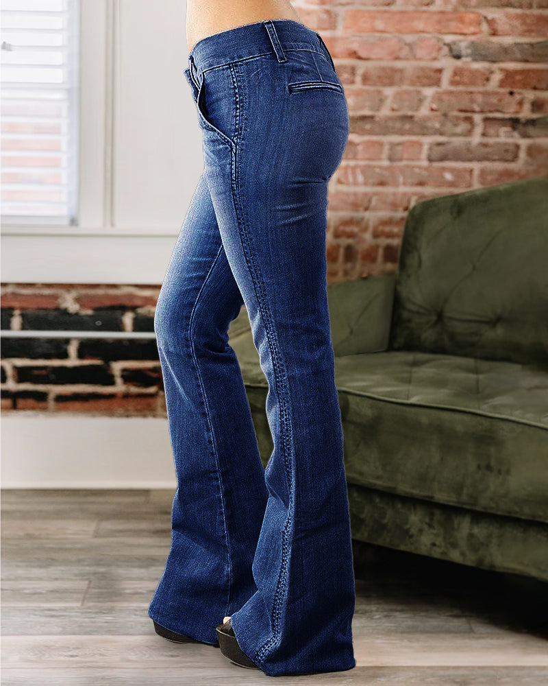 90s Vintage Zip Fly Low Waist Flare Jeans