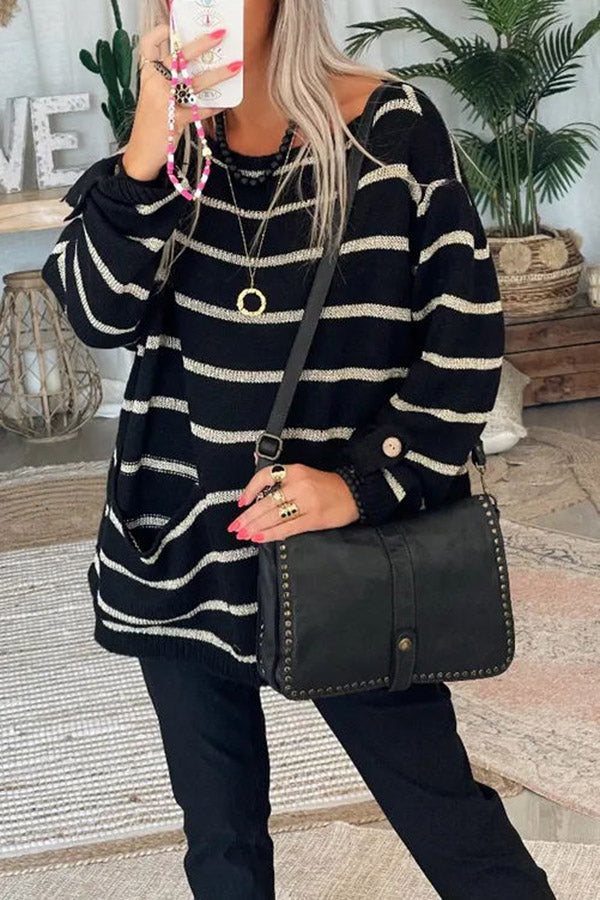 Warm Wishes Pocketed Striped Loose Sweater