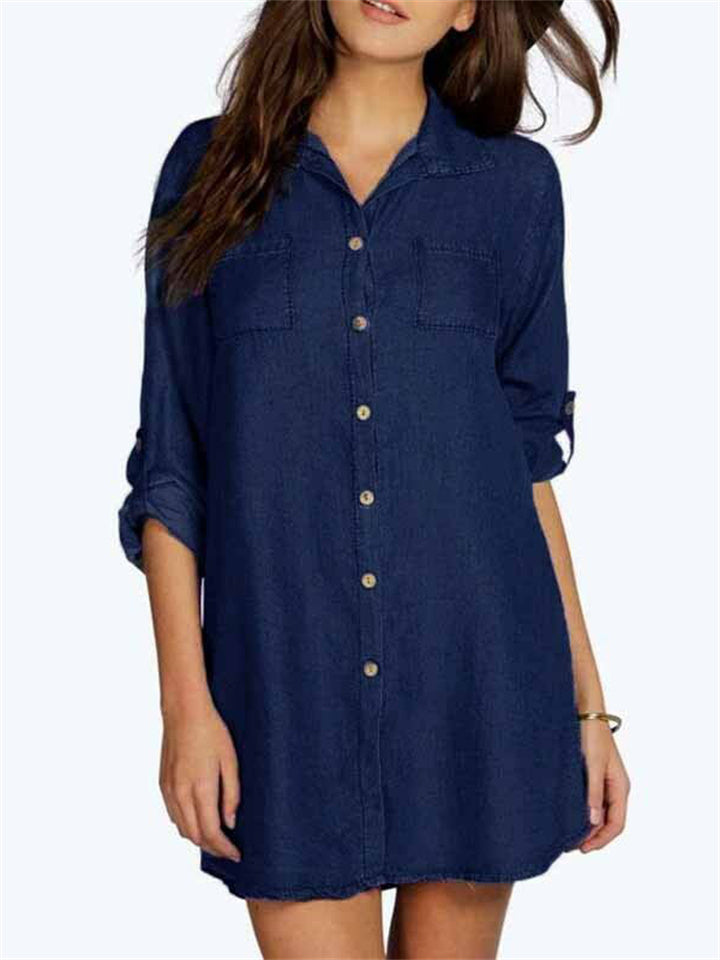 Spring and Summer Casual Solid Color Women's New Lapel Long-sleeved Fashion Multi-color Temperament Commuter Elegant Cardigan Denim Shirt