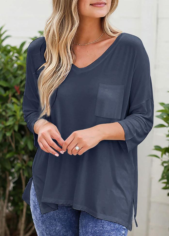 Long Sleeve Solid Color V Neck Top