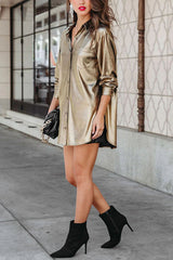 Stay Golden Babe Metallic Button Tunic Blouse