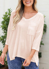 Long Sleeve Solid Color V Neck Top
