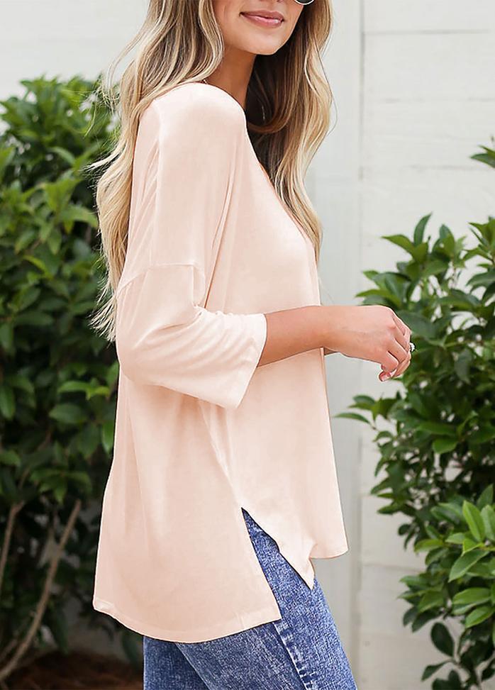 Long Sleeve Solid Color V Neck Top