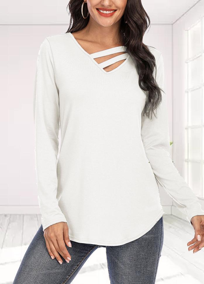 Long Sleeve Solid Color V Neck T-shirt