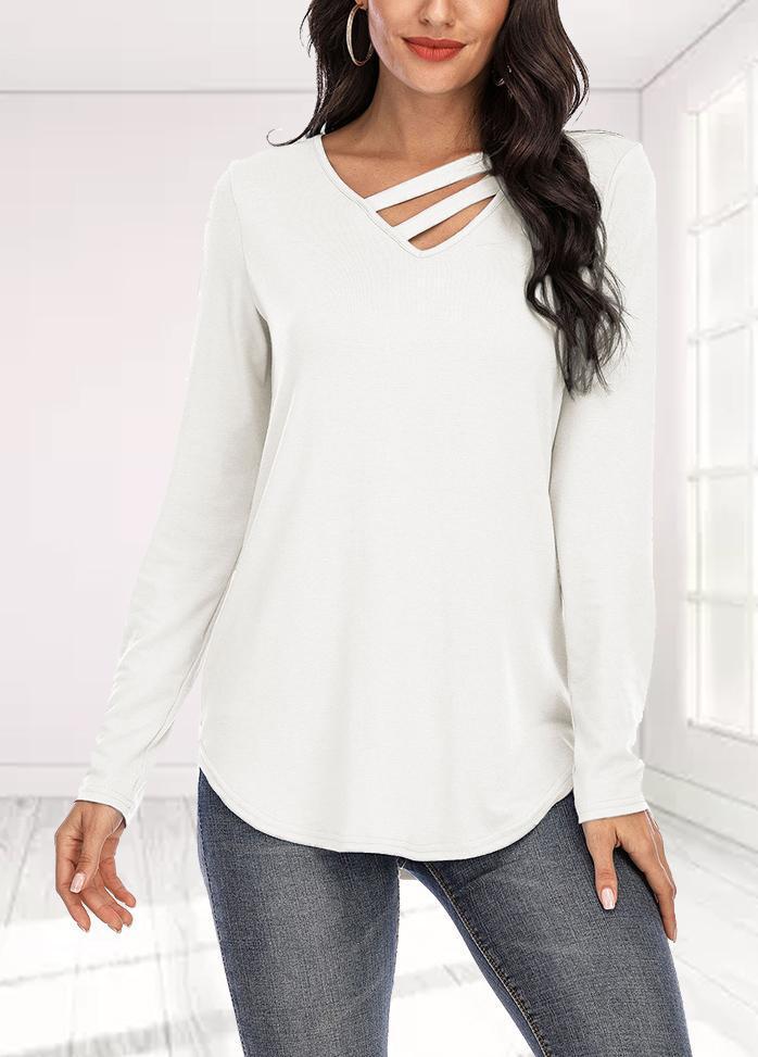 Long Sleeve Solid Color V Neck T-shirt