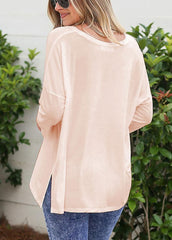 Long Sleeve Solid Color V Neck Top