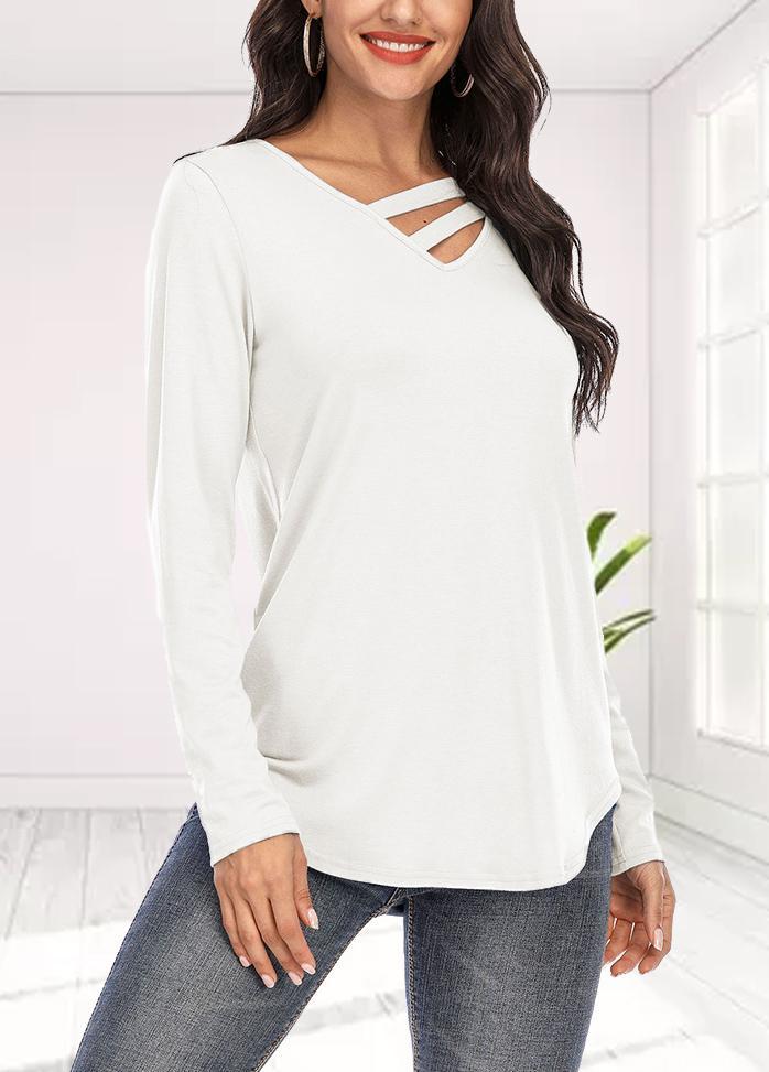 Long Sleeve Solid Color V Neck T-shirt