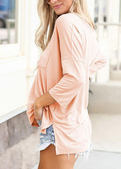 Long Sleeve Solid Color V Neck Top