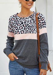 Leopard Print Round Neck Long Sleeve Top