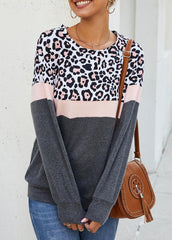 Leopard Print Round Neck Long Sleeve Top