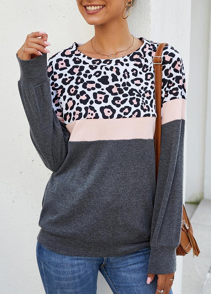 Leopard Print Round Neck Long Sleeve Top