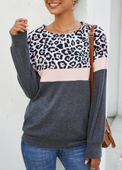 Leopard Print Round Neck Long Sleeve Top