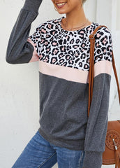Leopard Print Round Neck Long Sleeve Top