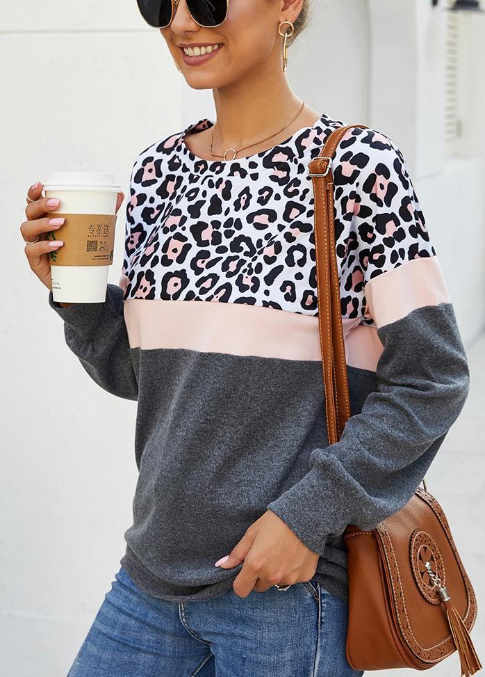 Leopard Print Round Neck Long Sleeve Top