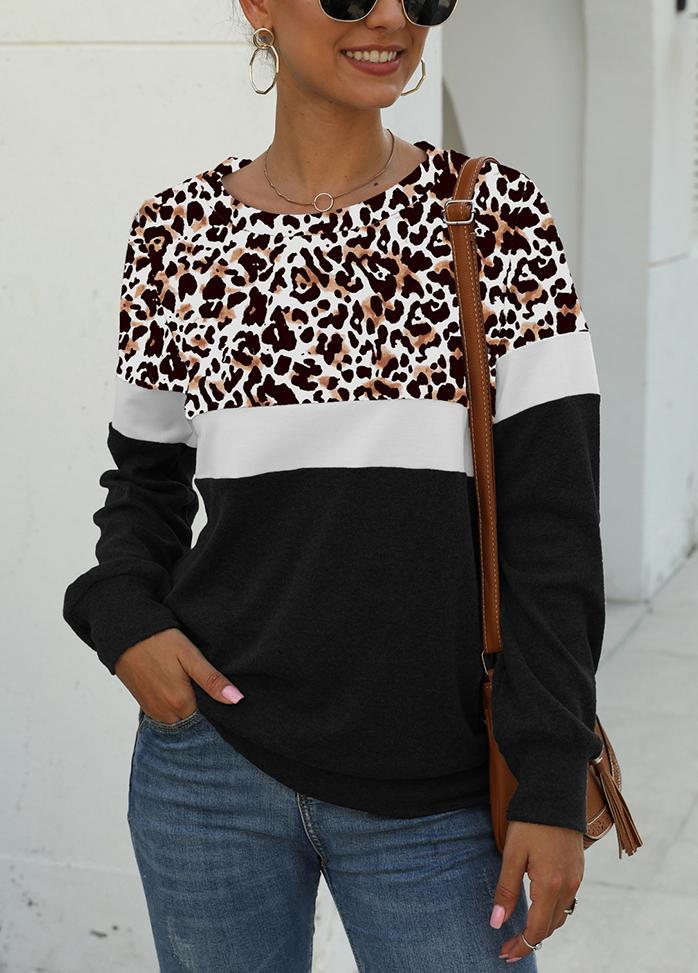 Leopard Print Round Neck Long Sleeve Top