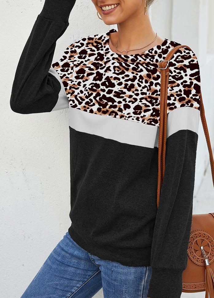 Leopard Print Round Neck Long Sleeve Top