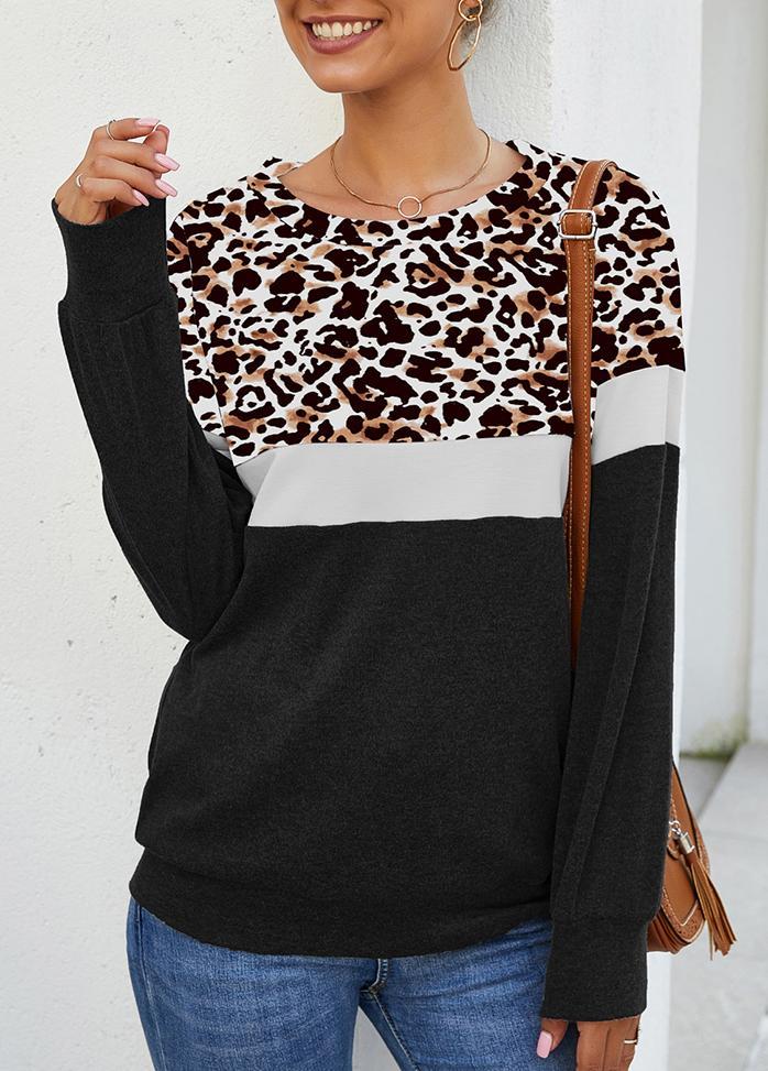 Leopard Print Round Neck Long Sleeve Top