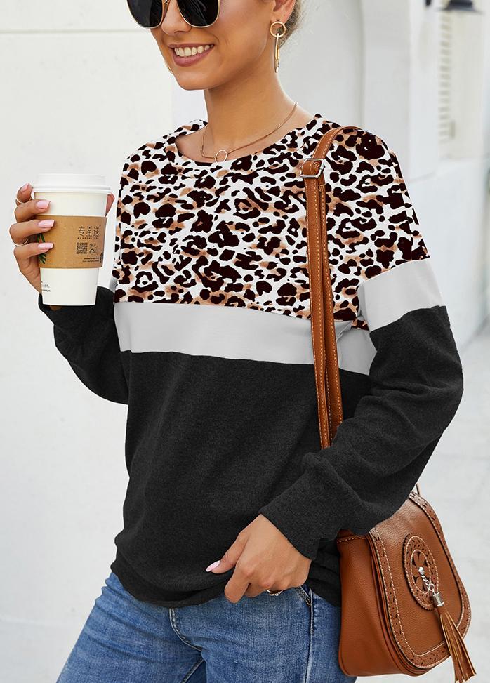 Leopard Print Round Neck Long Sleeve Top