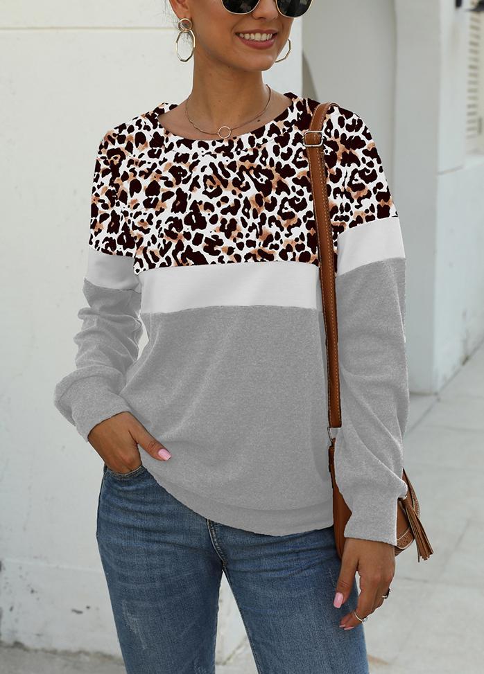 Leopard Print Round Neck Long Sleeve Top