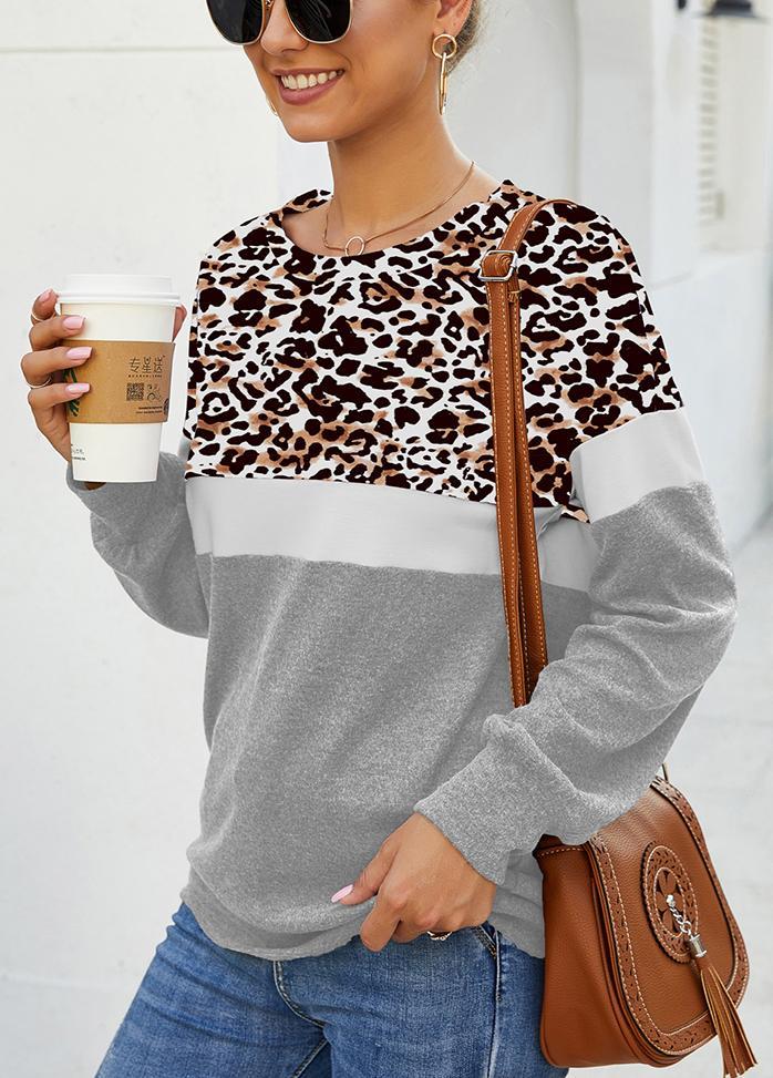 Leopard Print Round Neck Long Sleeve Top