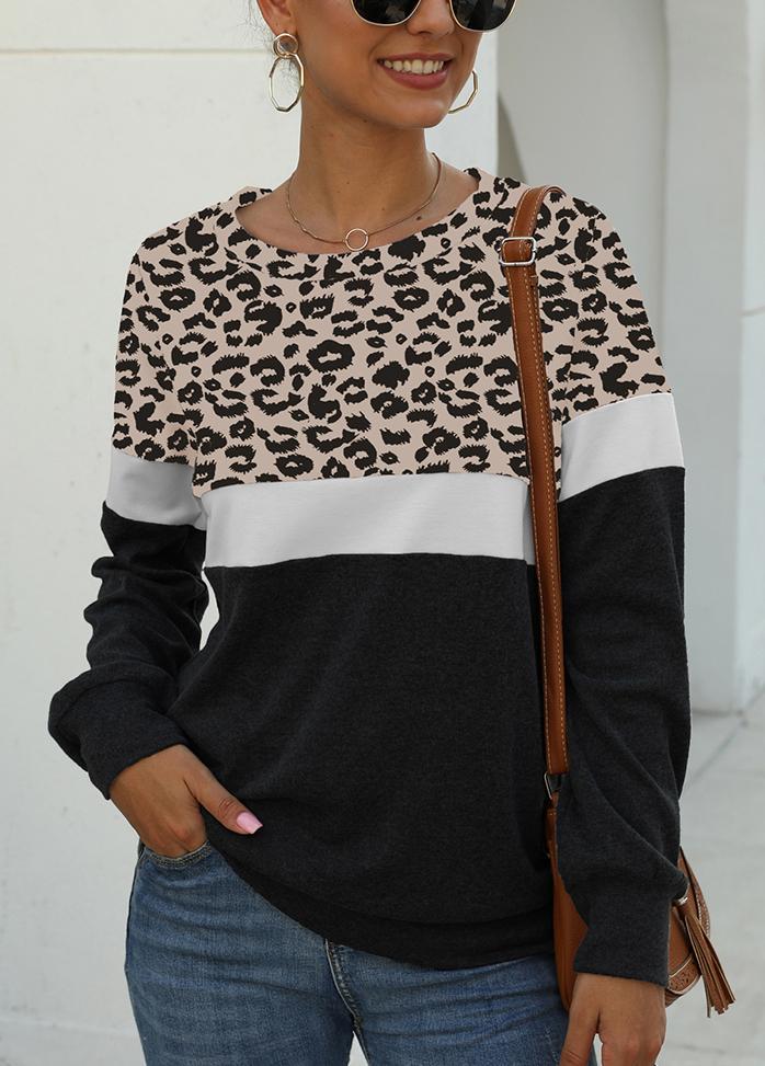 Leopard Print Round Neck Long Sleeve Top