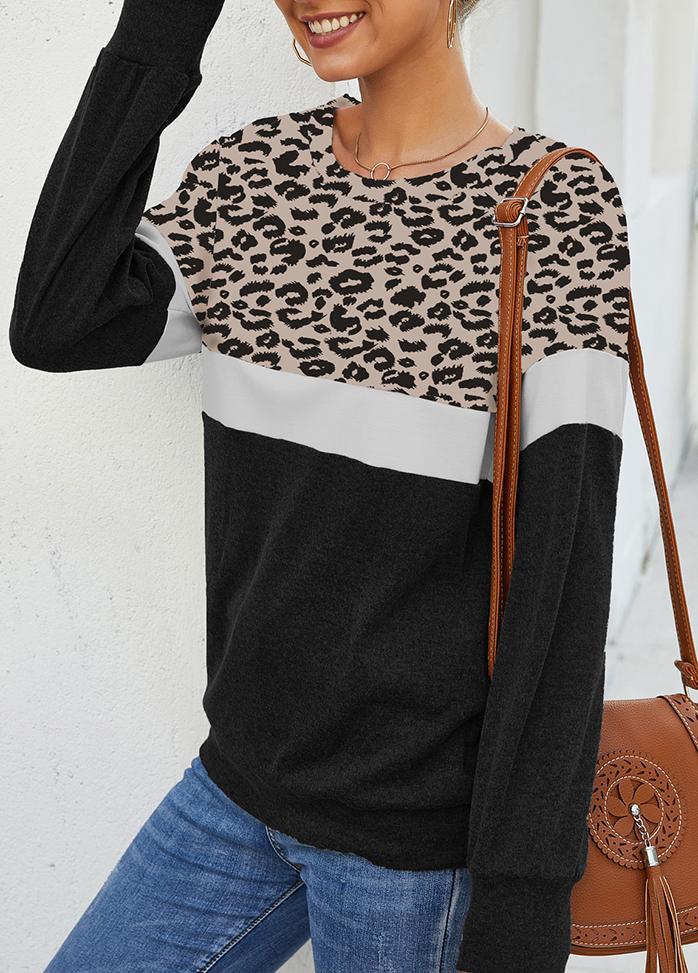 Leopard Print Round Neck Long Sleeve Top