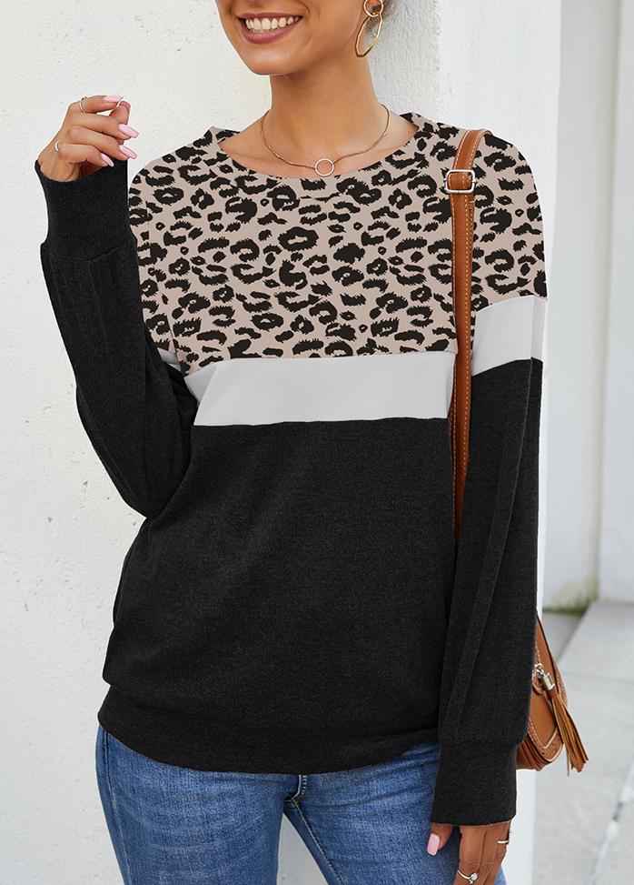 Leopard Print Round Neck Long Sleeve Top