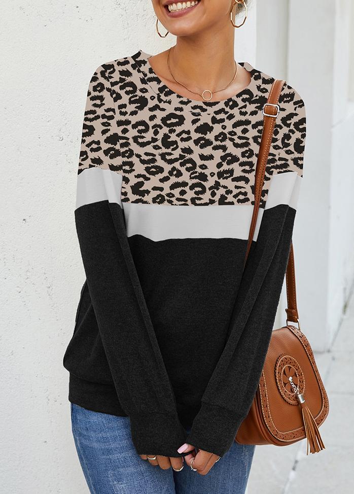 Leopard Print Round Neck Long Sleeve Top