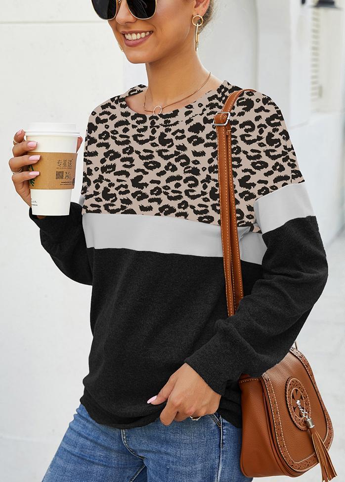 Leopard Print Round Neck Long Sleeve Top