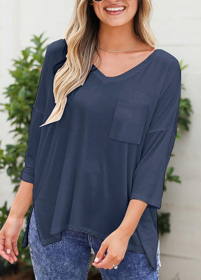 Long Sleeve Solid Color V Neck Top