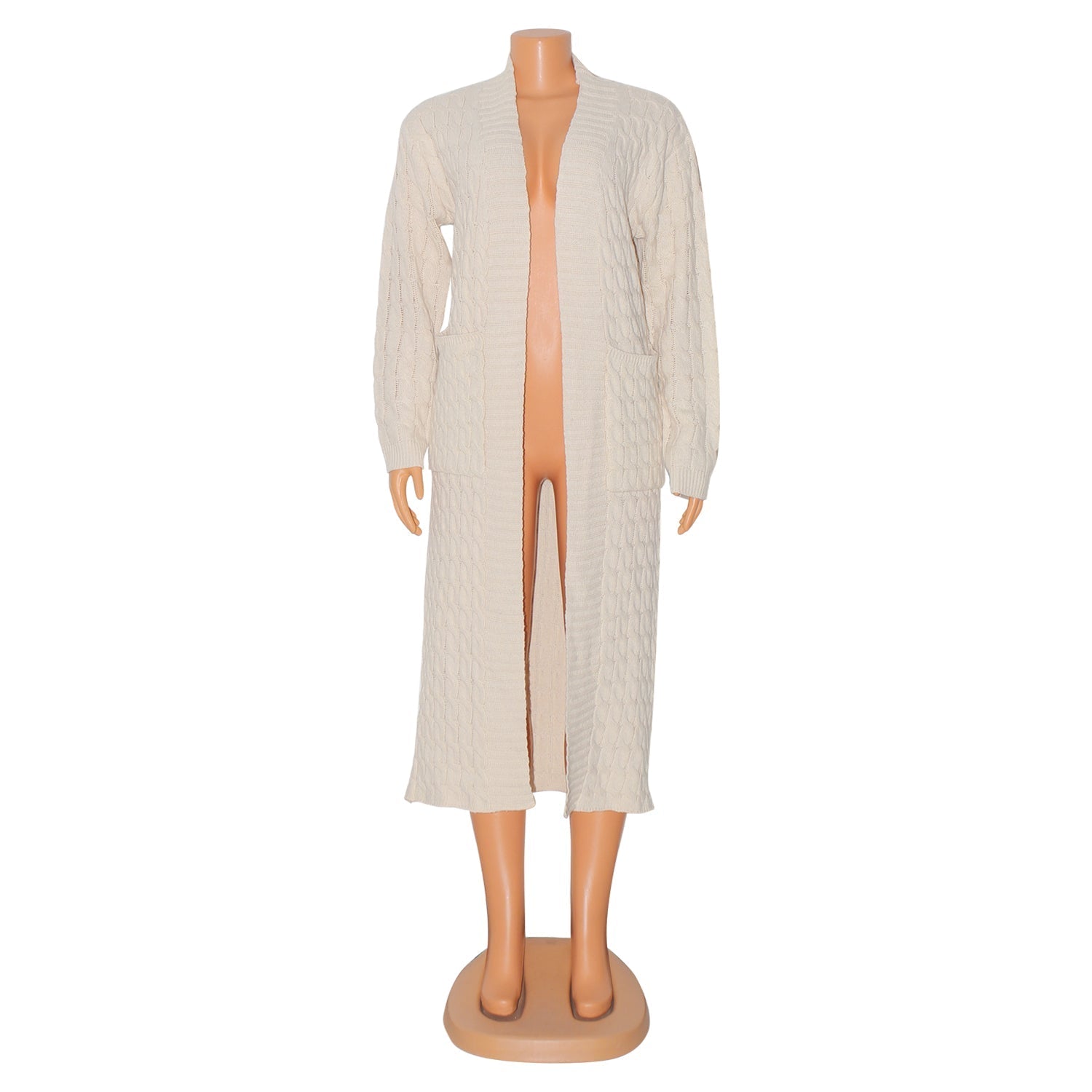 Elegant Solid Long Sleeve Knitted Long Cardigan