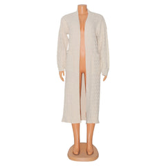 Elegant Solid Long Sleeve Knitted Long Cardigan