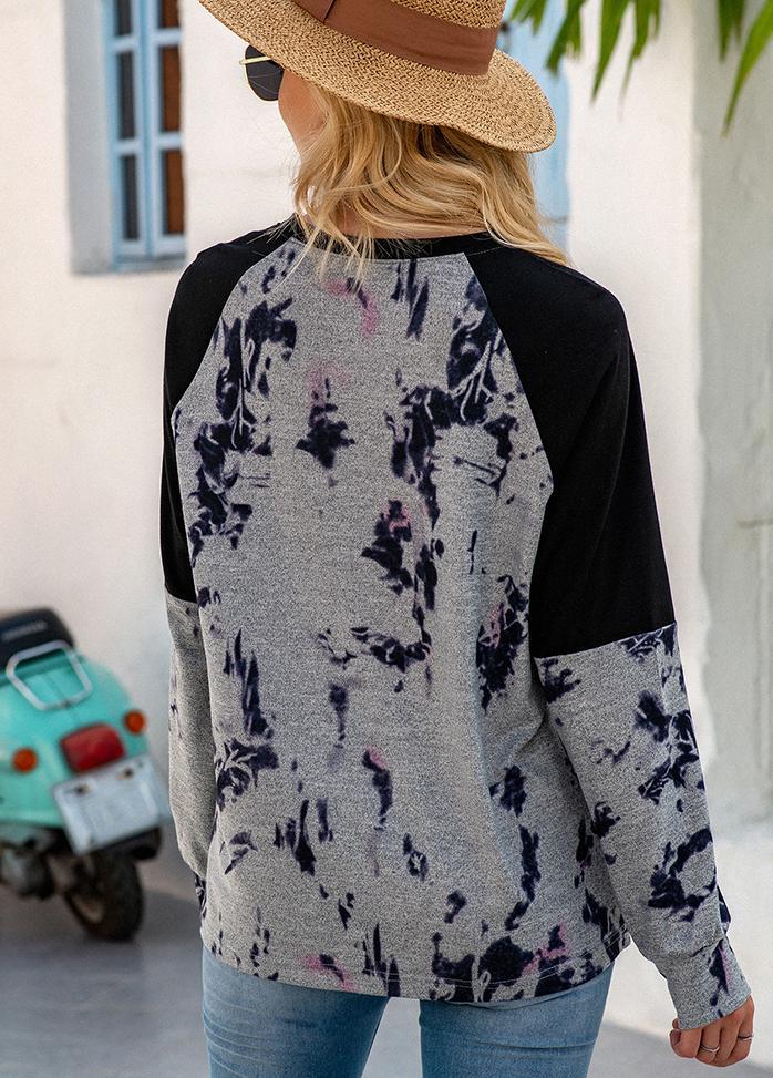Long Sleeve Tie Dye Patchwork T-shirt