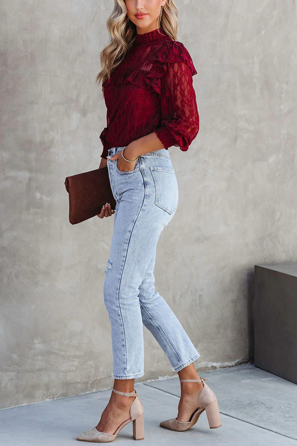 Finding Romance Lace Ruffle Sleeve Blouse