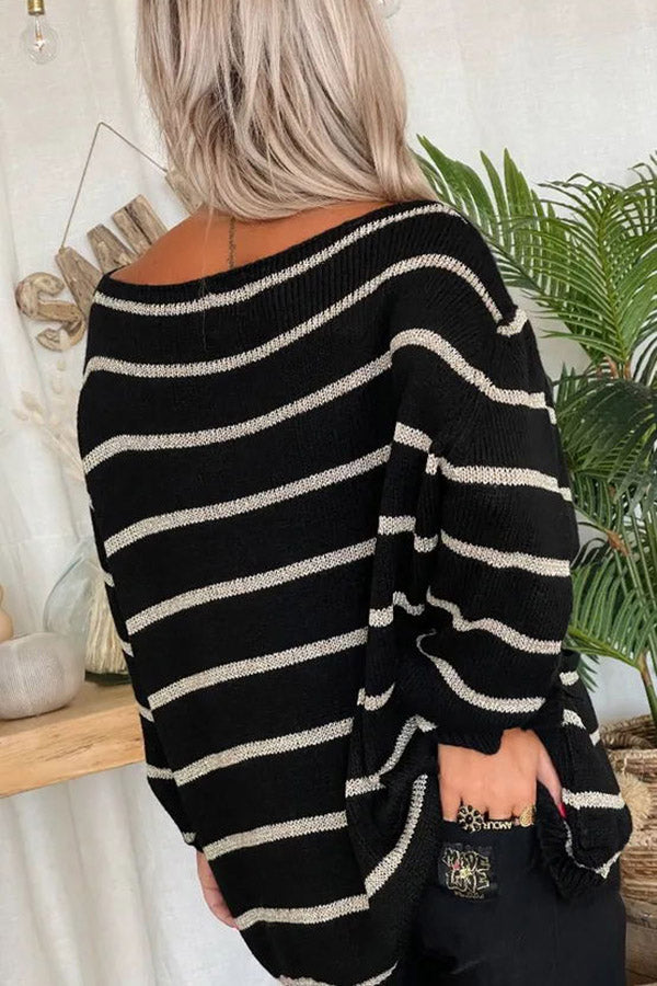 Warm Wishes Pocketed Striped Loose Sweater