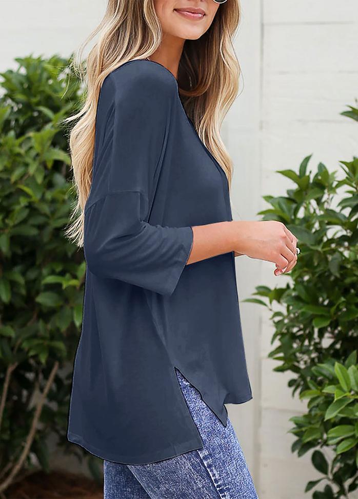 Long Sleeve Solid Color V Neck Top