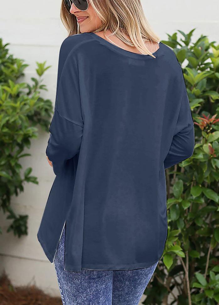 Long Sleeve Solid Color V Neck Top