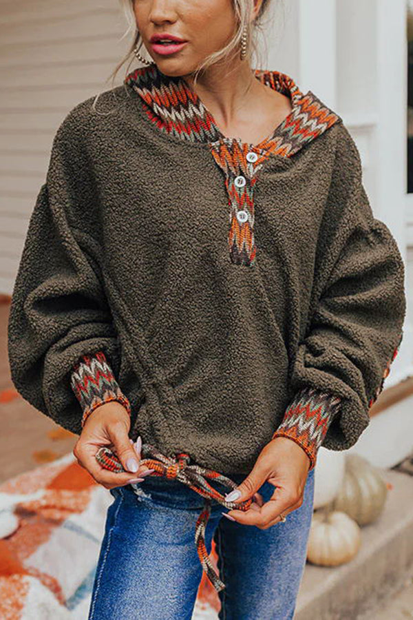 Cooling Down Henley Neckline Sherpa Hoodie