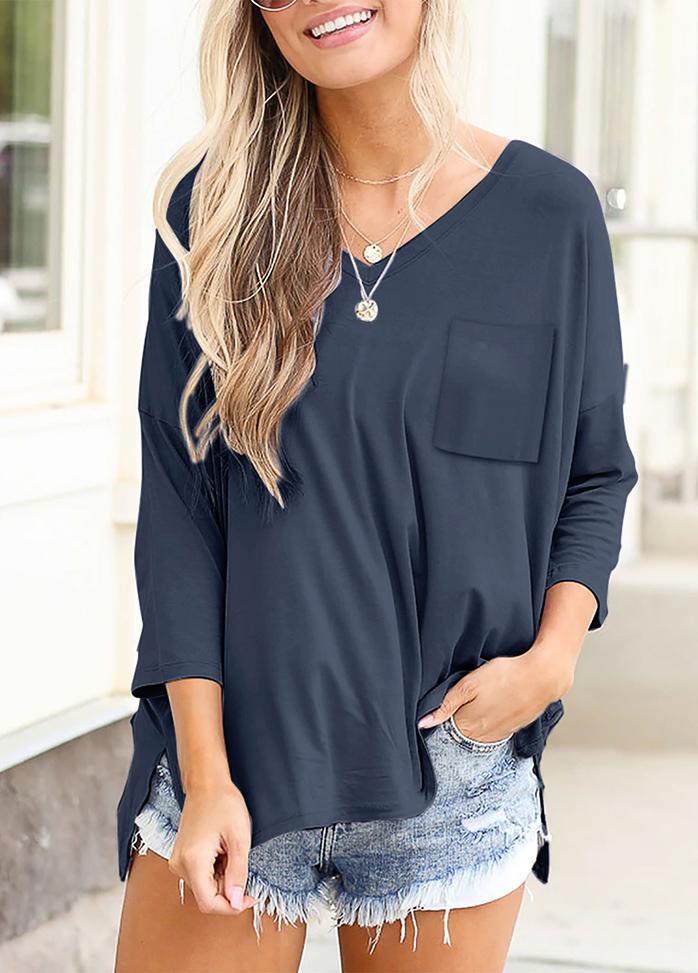 Long Sleeve Solid Color V Neck Top