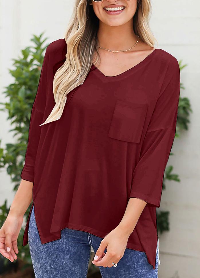 Long Sleeve Solid Color V Neck Top
