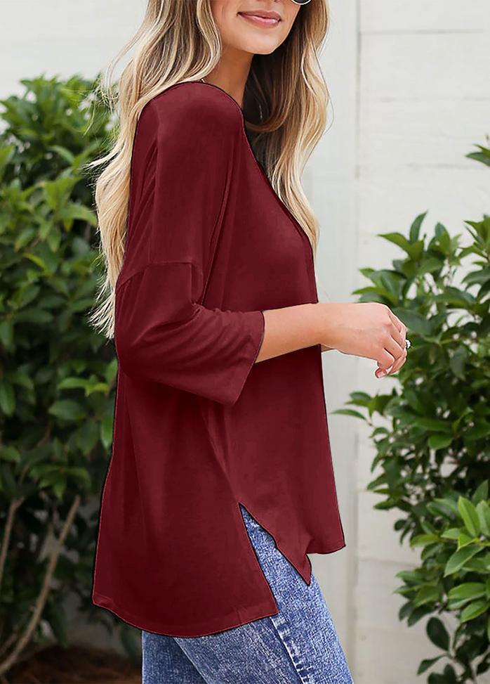 Long Sleeve Solid Color V Neck Top