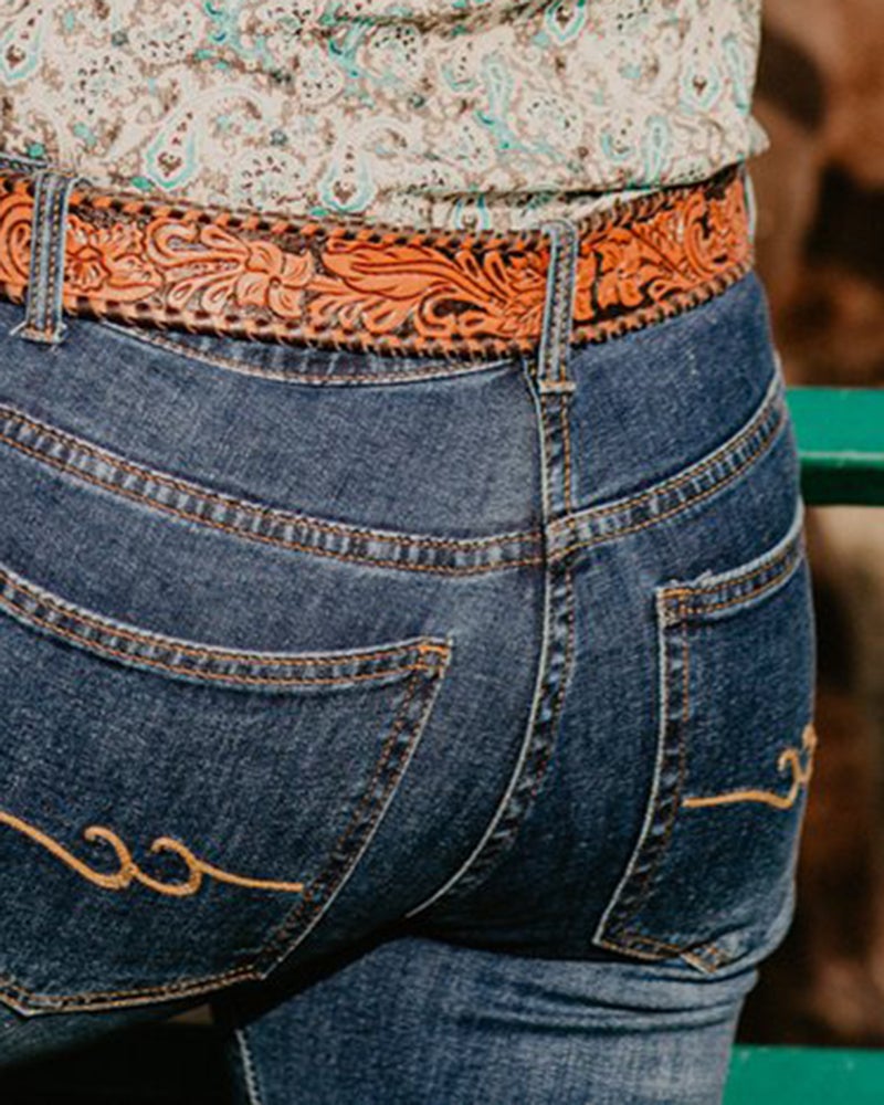 70s Vintage Embroidery Detail Low Waist Jeans