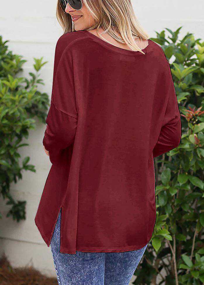 Long Sleeve Solid Color V Neck Top