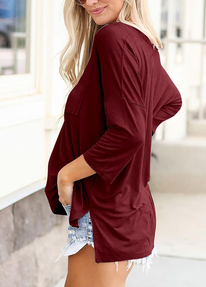 Long Sleeve Solid Color V Neck Top